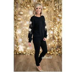 PEACH LOVE CALIFORNIA black gold star accents beautiful sweater S M L
